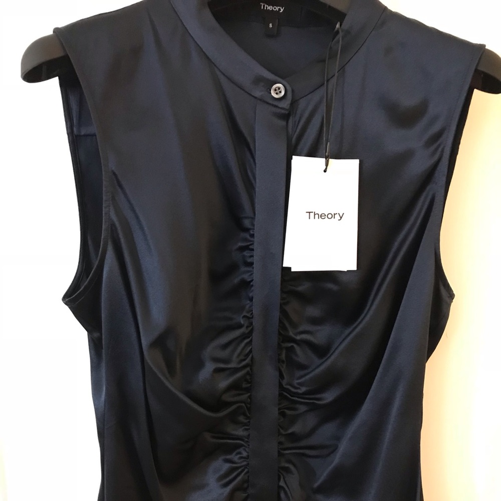 Theory Deep Arctic Teal Stretch Satin blouse